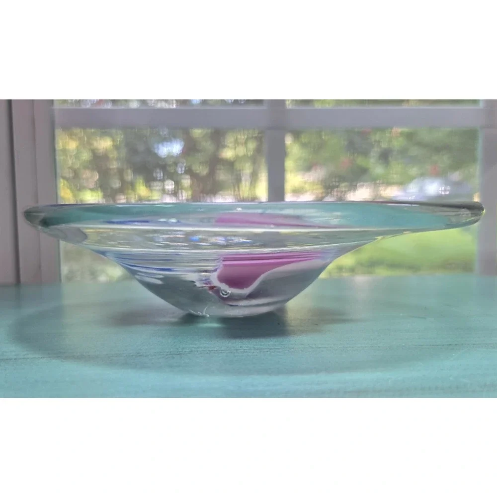 James R. Wilbat Art Glass Bowl signed 2003 hand crafted American artist 9x8x2